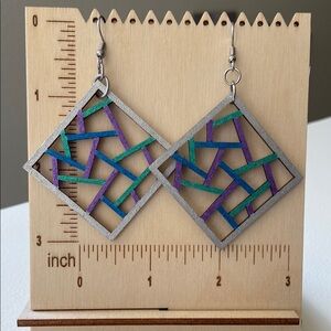 2/$15! New Handpainted Geometric Silver and Multicolor Earrings